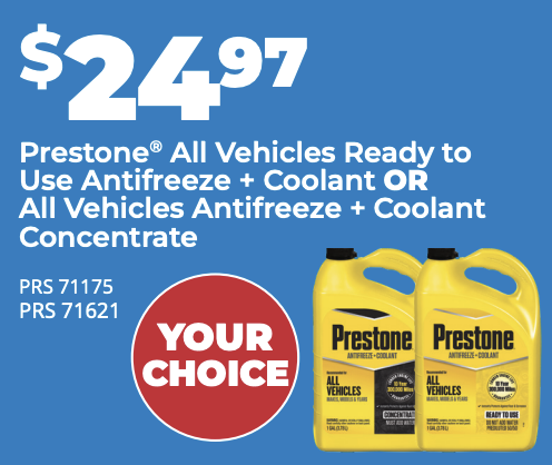 Prestone All Vehicles Antifreeze & Coolant is on sale for $24.97 at Pete's Paint and Parts in Leamington Ontario.