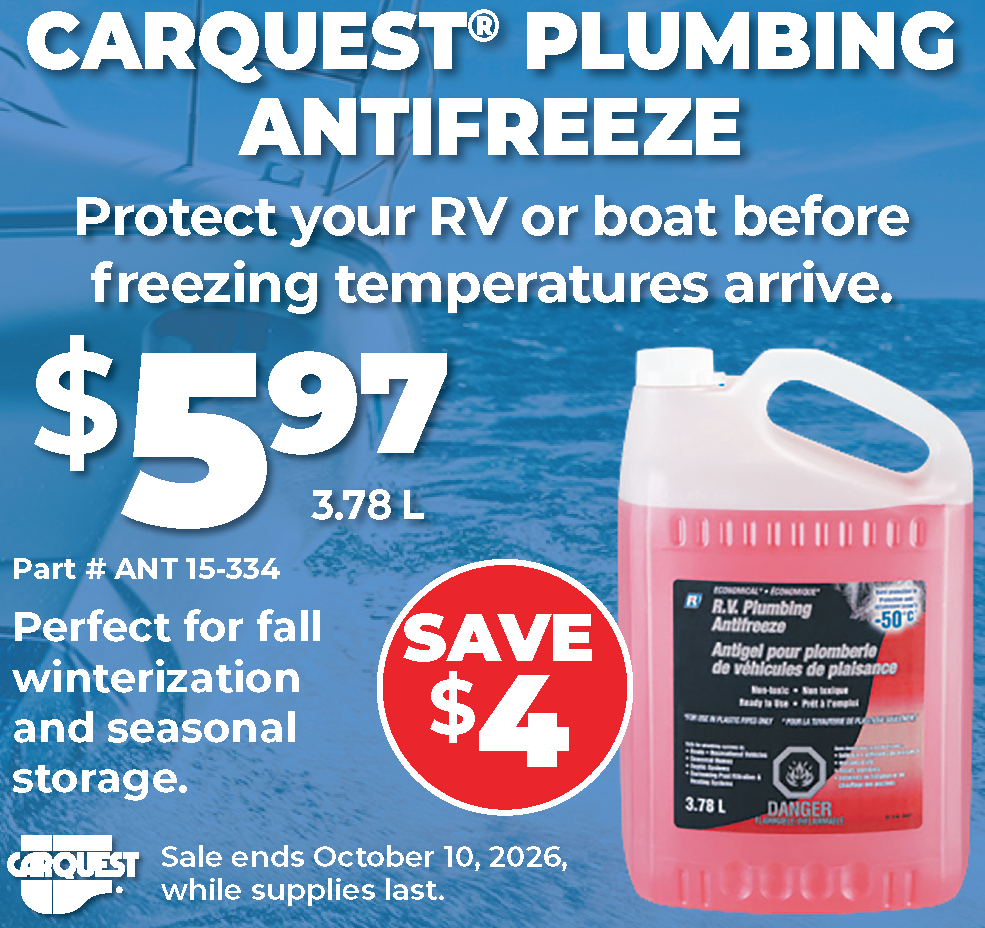 winterize your boat and rv with plumbing antifreeze from Pete's Paint in Leamington